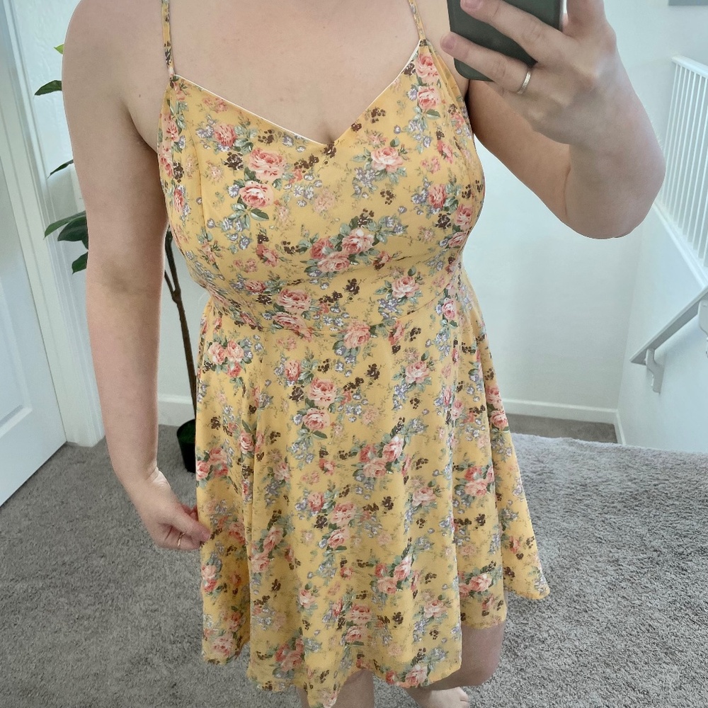 Floral Picnic Summer Tie Bow Back Adjustable Skater Babydoll Boho Mini Hip Dress